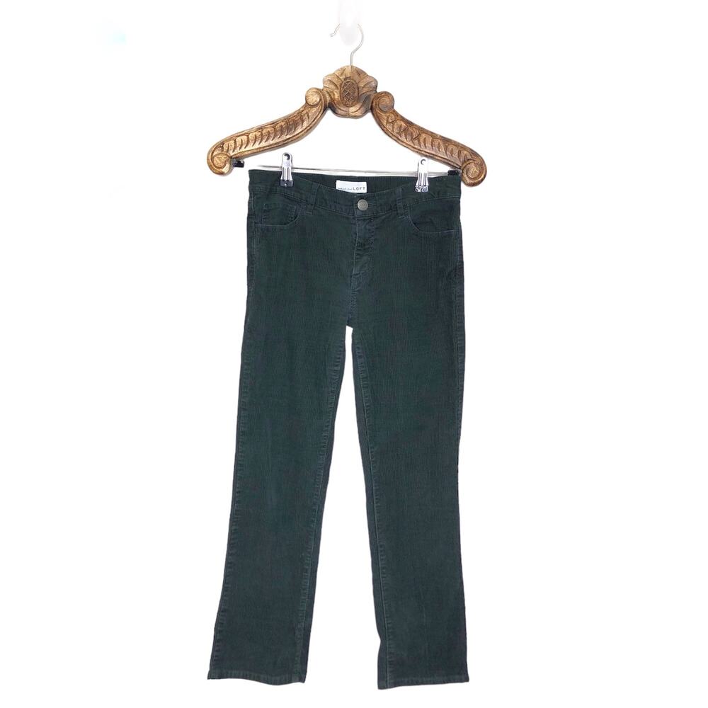 LOFT Corduroy Pants Dark Green Modern Straight Leg Low Rise Ankle Crop 26 2
